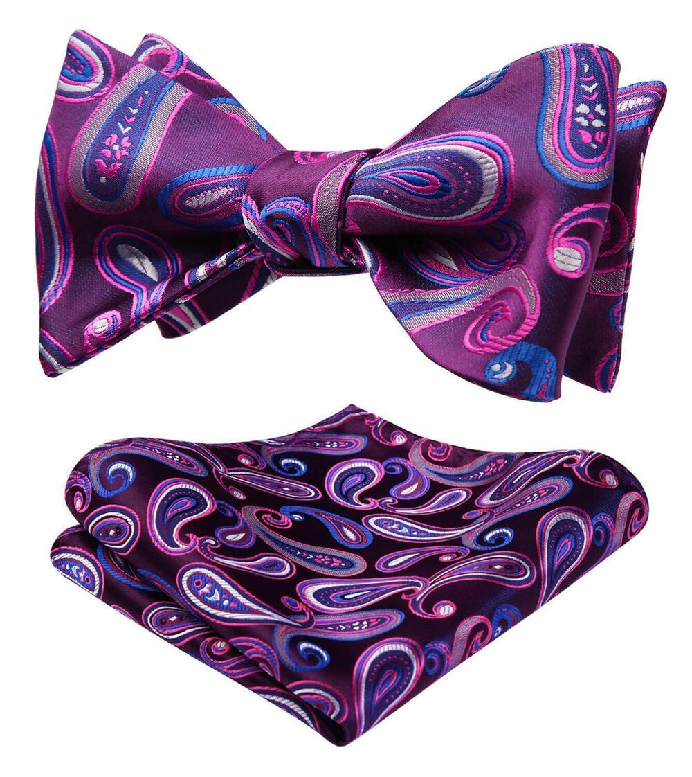 1611 Bow Ties Self Tie Paisley Bow Tie and Pocket Square Set Purple Classic